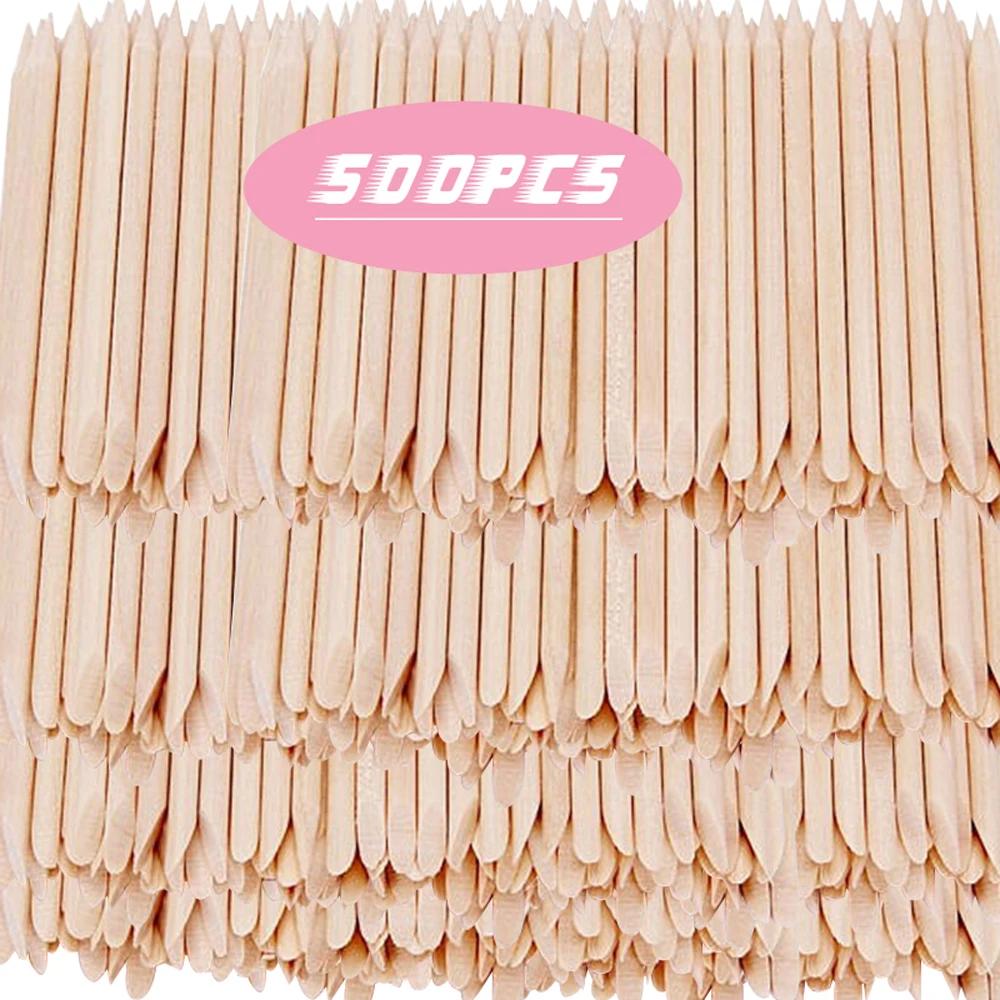 500/100 pièces bâtons de bois Orange pour ongles en vrac Double face poussoir à cuticules dissolvant