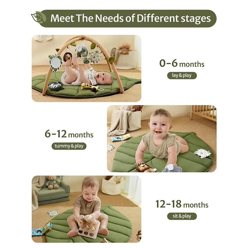 Tapis d'éveil pour bébé avec arche d'activités, coussin, livre en tissu et jouets suspendus
