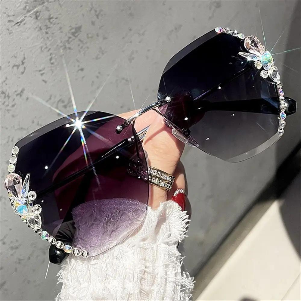 Nouvelles lunettes de soleil en métal sans bordure femmes lunettes de soleil décoratives en diamant