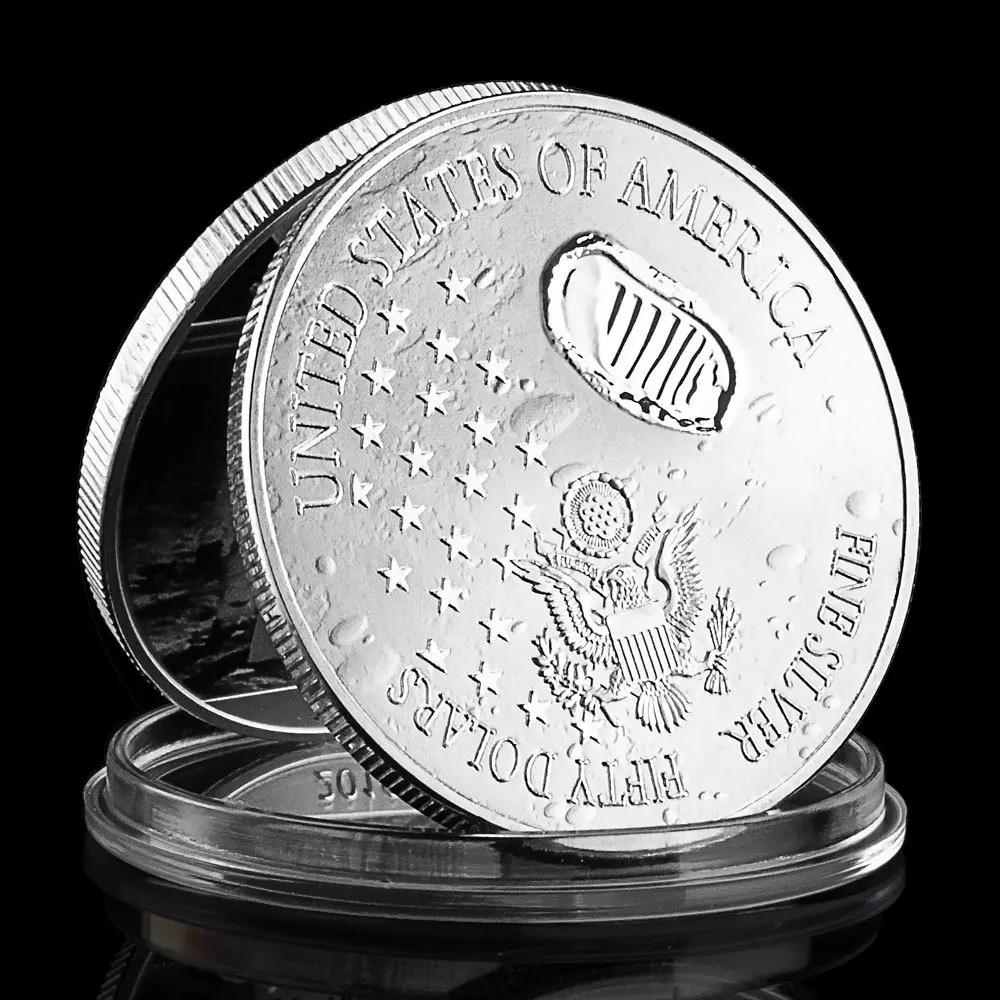 50e anniversaire de l'atterrissage de la lune 2019 pièce commémorative plaquée colorée cadeau de col