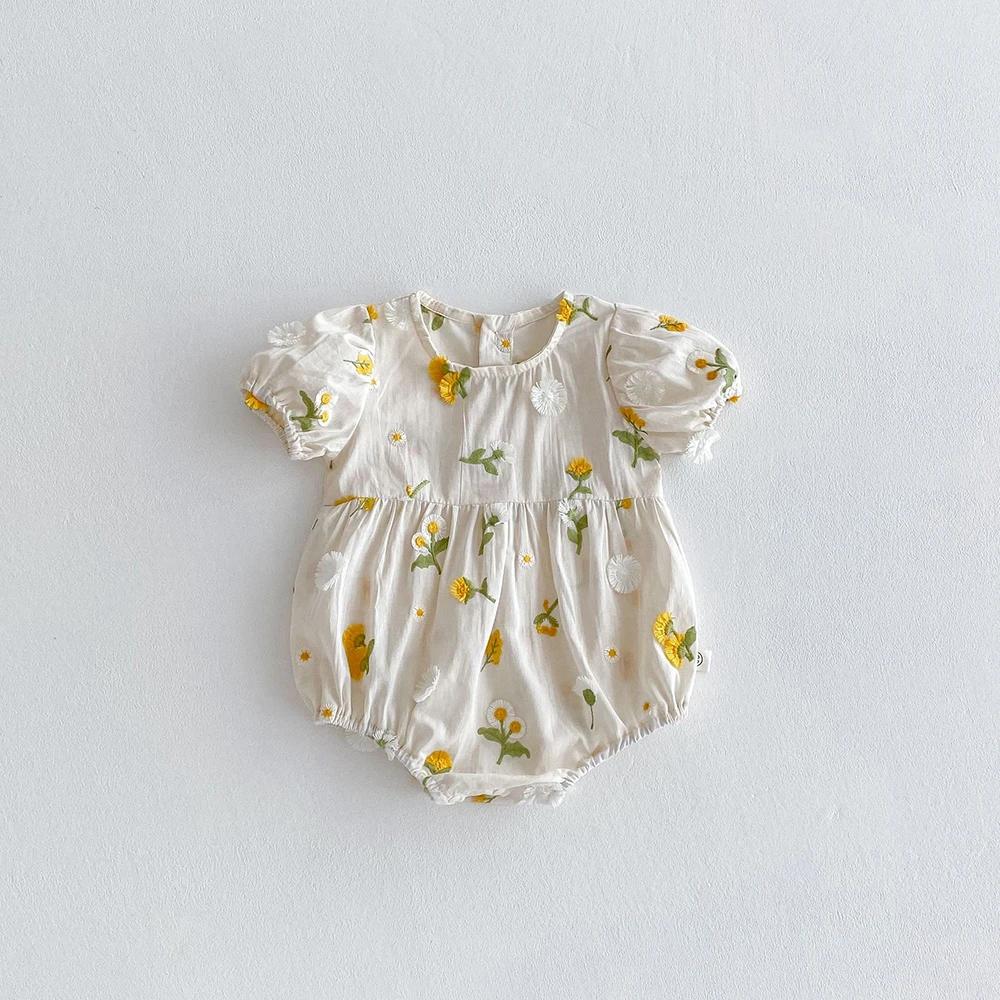 Vêtements d'été pour filles, body une pièce à manches courtes avec broderie de marguerites, 2025