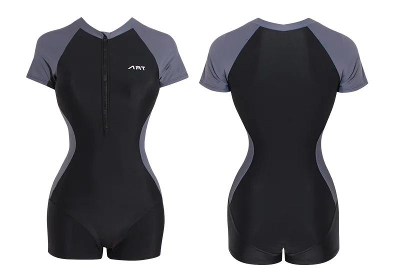 Maillot de bain une pièce à manches courtes pour femmes, protection contre les éruptions cutanées, b