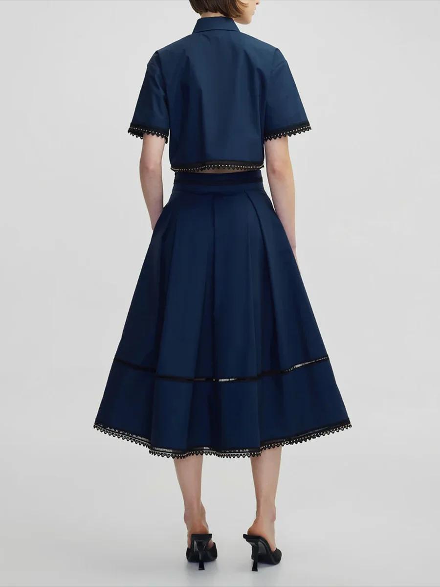 TWOTWurea YLE-Ensemble Deux Pièces pour Femme, Couleur Unie, Revers, Manches Courtes, Taille Haute,