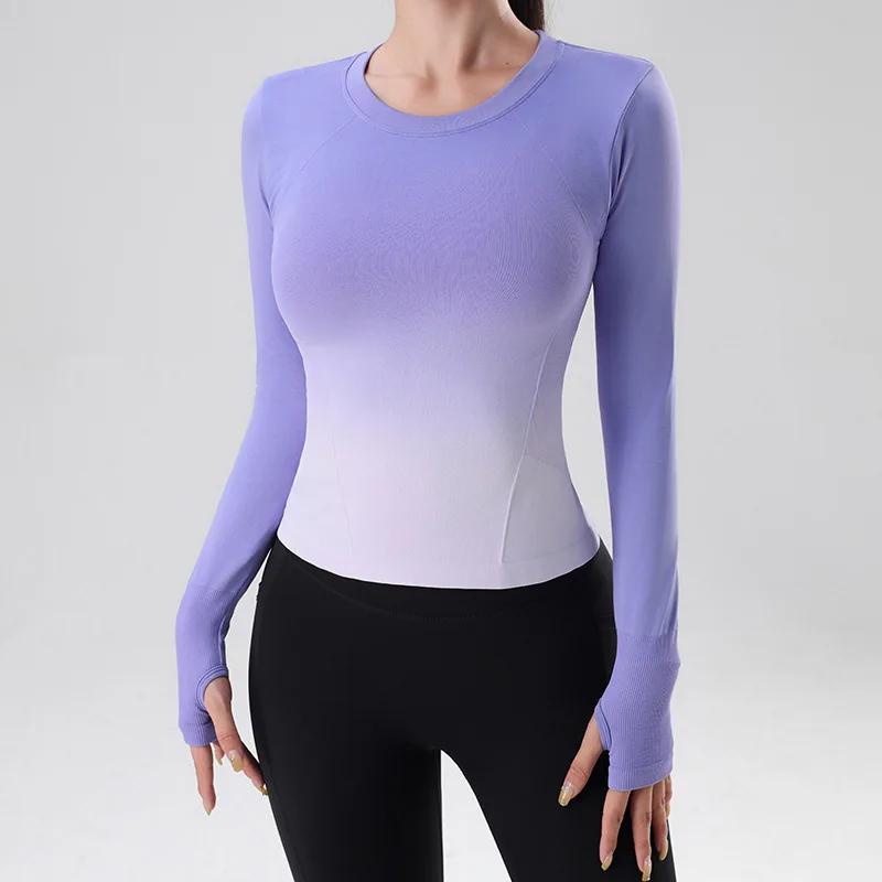 Haut manches longues femme yoga teinture suspendue - T-shirt course sport fitness et gymnastique