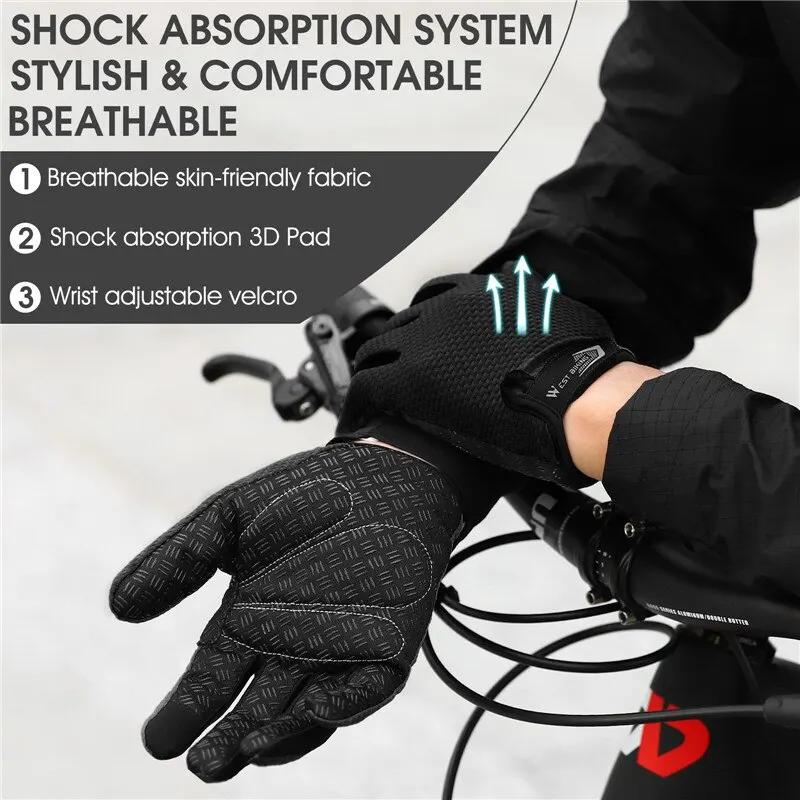 WEST BIKING – gants de cyclisme d'été, doigt complet, pour vtt, écran tactile, antidérapants, paume
