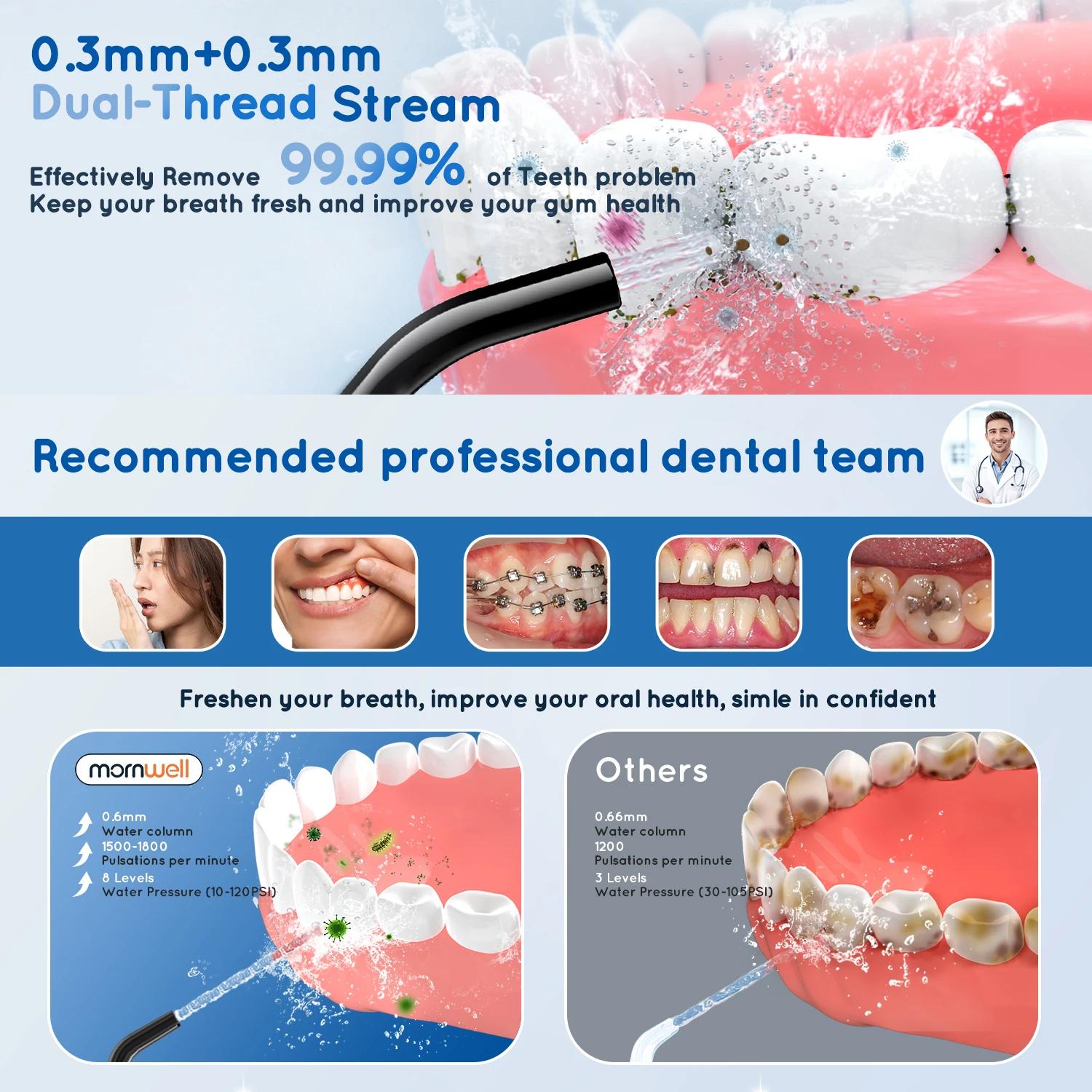 Hydropulseur portable Mornwell avec brosse à dents électrique combinée : soin des gencives - Brosse