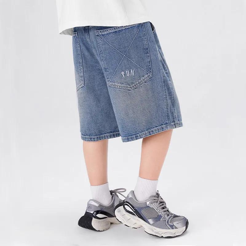 UNITIM – short d'été en coton pour garçons, avec imprimé lettres, short en jean élégant pour enfants