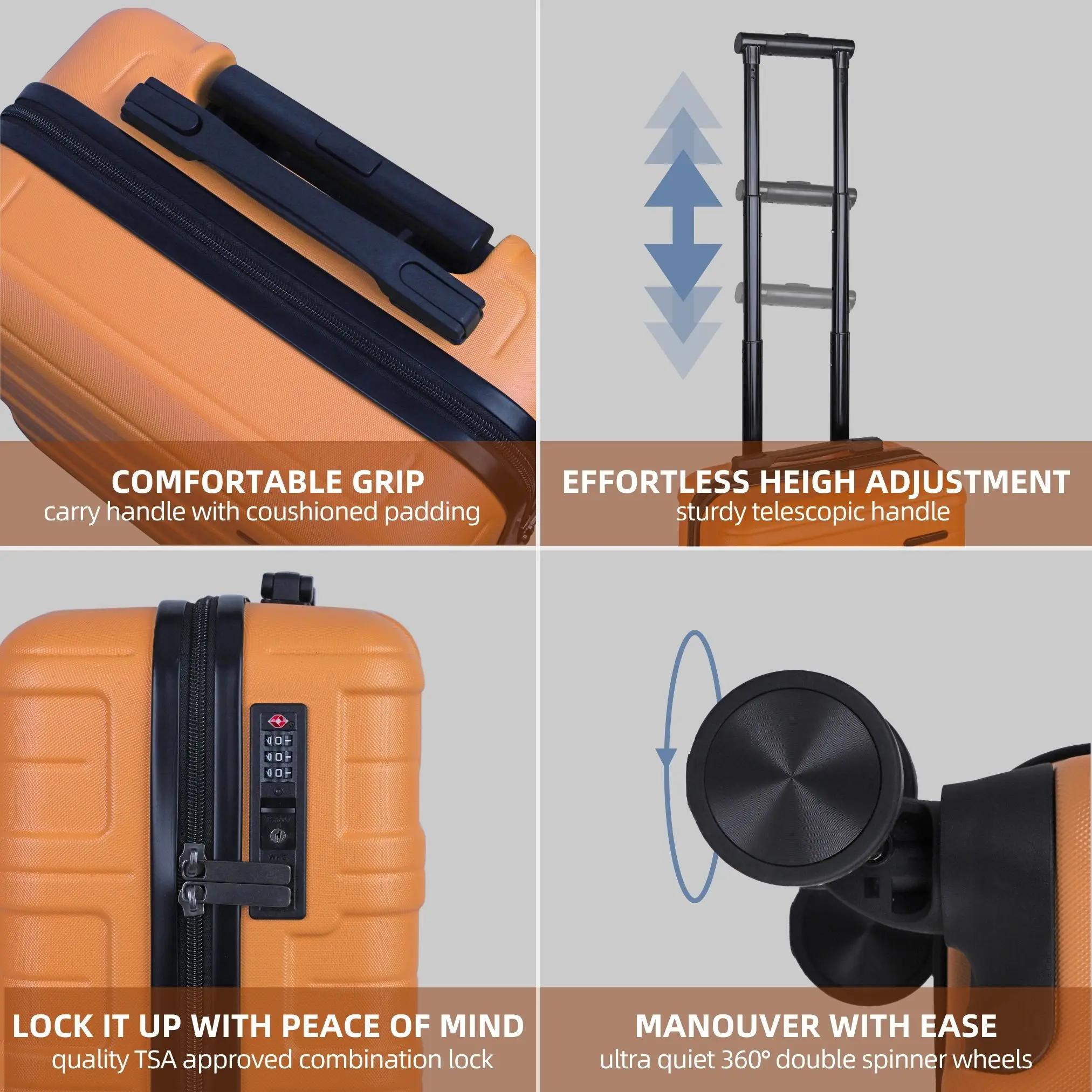 Valise cabine JLY 45x36x20cm pour EasyJet, serrure TSA, coque rigide, légère, 4 roues pivotantes, sa