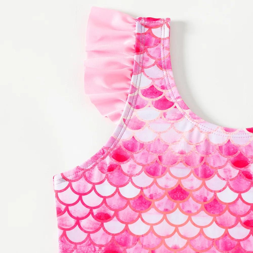 Maillot de bain une pièce avec jupe pour filles - Imprimé sirène rose plage été enfants baignade