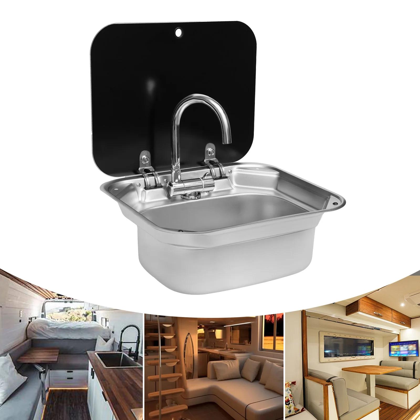 Lavabo en acier inoxydable avec couvercle, lave-mains, évier de cuisine, camping-car, bateau, carava