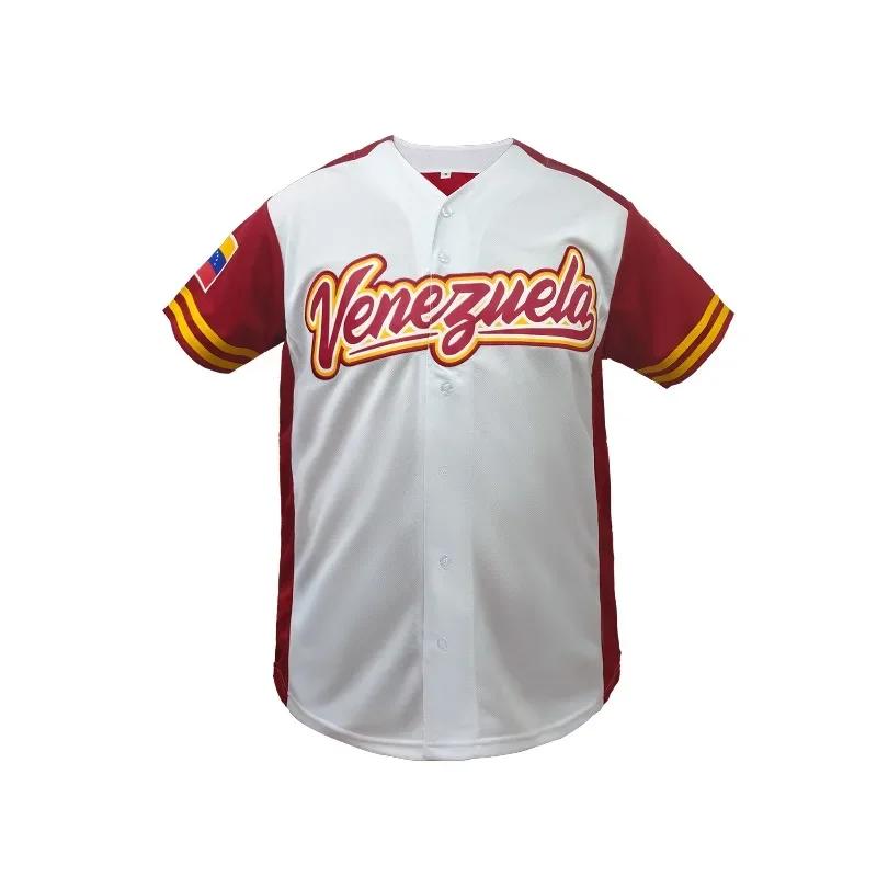 Maillot de baseball respirant pour homme, col en V, manches courtes, « Venezuela 24 » brodé, coupe a