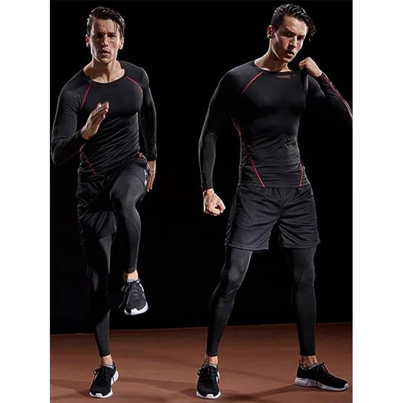 Compression à manches longues T-shirt hommes élastique entraînement T-shirt Gym Fitness collants d'e