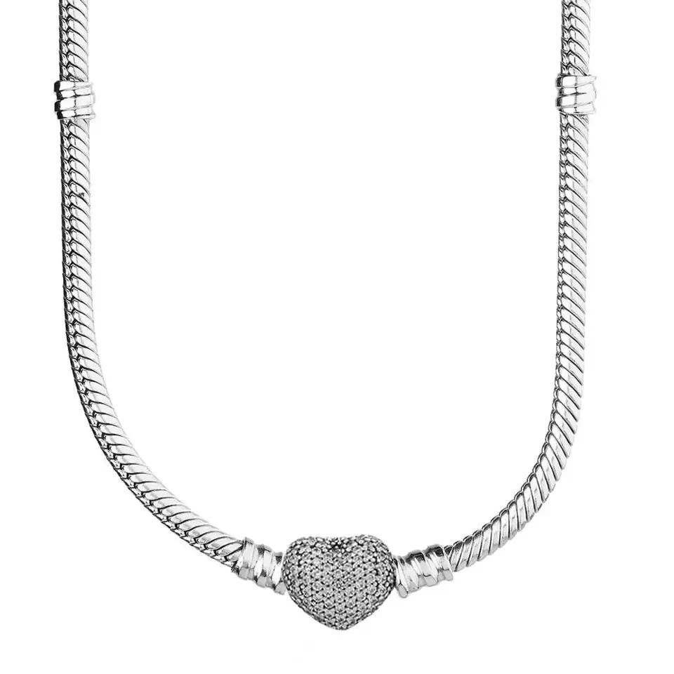 Collier en argent sterling 925 classique, très vendu, avec pendentif cœur rond et chaîne serpent, bi