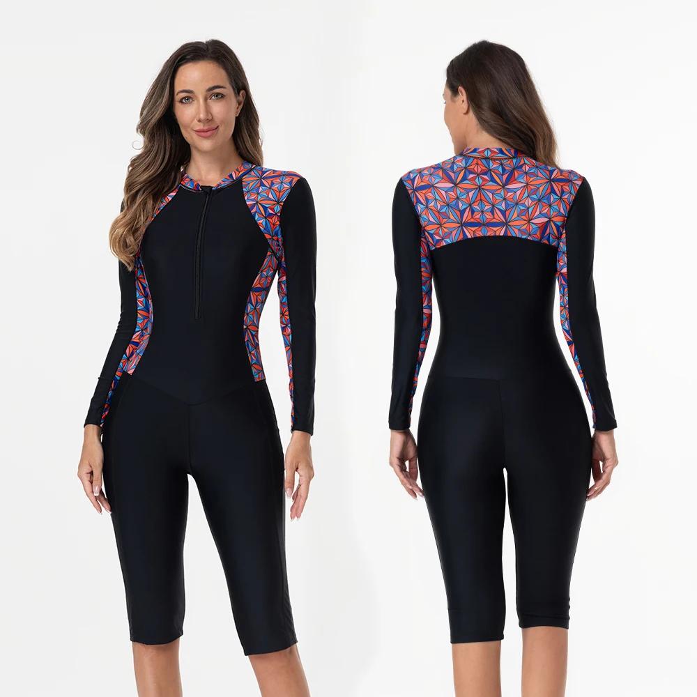 Maillot de bain une pièce femmes manches sport style surf plongée nouveau modèle filles