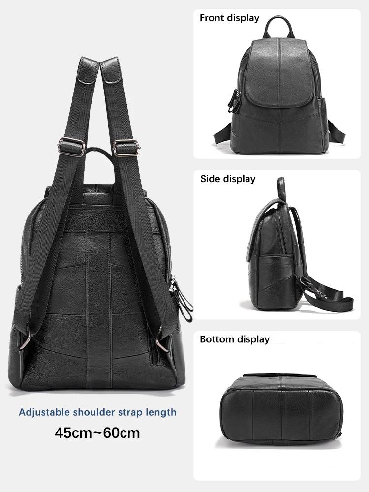 Zency Sac à dos 100% cuir véritable pour femme, sac à dos noir pour le voyage et le travail