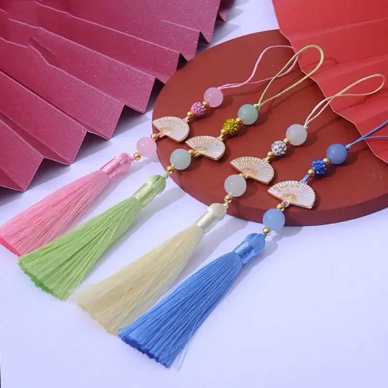 Glands en éventail blancs, 2 pièces, marque-page, soyeux, doux, faits à la main, avec boucles, pour