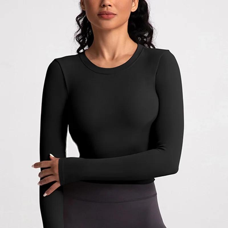 Cloud Hide – chemises de Yoga noires pour femmes, chemisier à manches longues, grande taille, haut d