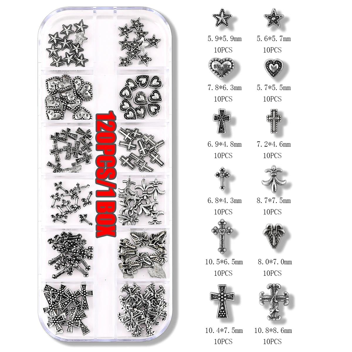 120 pièces/1 boîte européen américain foncé vintage style croix nail art patch y2k Premium métal Sty