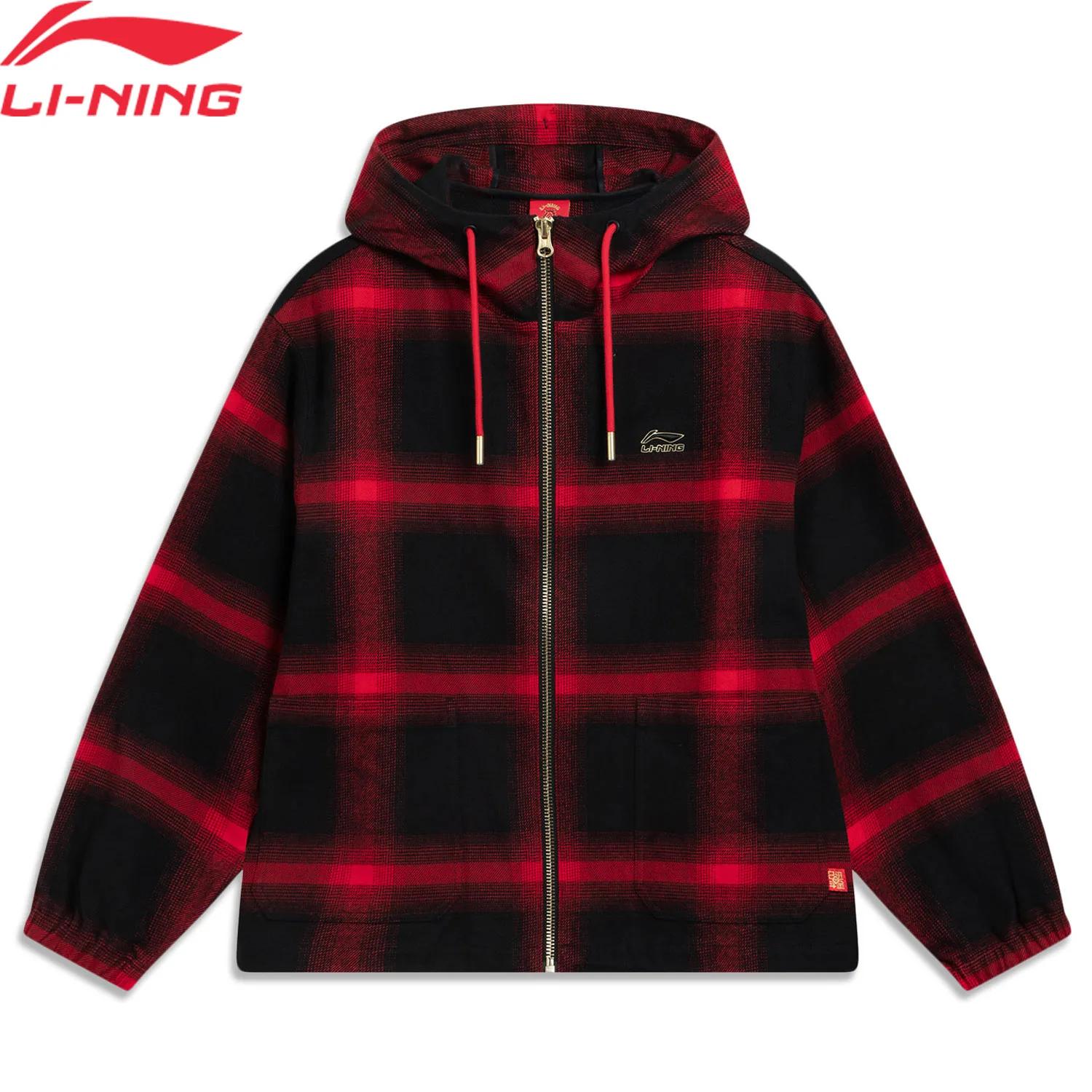 Li-ning hommes sport Style manteaux à la mode confortable rouge Plaid doublure à capuche vestes déco