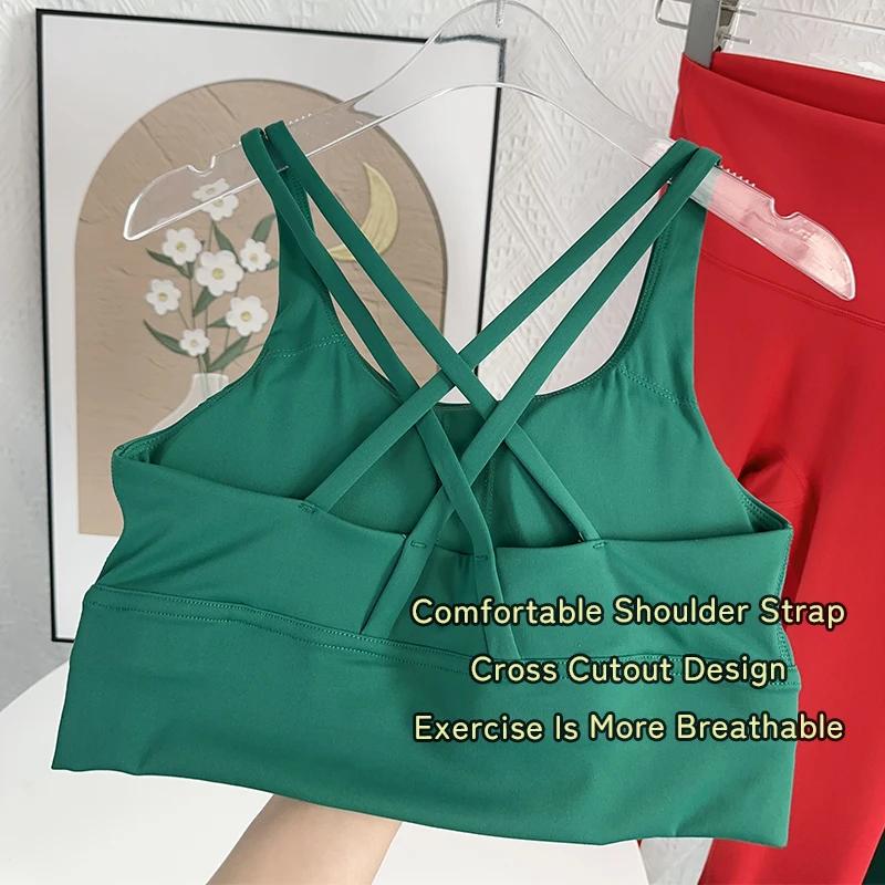 Costume de yoga 2 pièces style Noël, couleur unie, ensemble de fitness, dos croisé, haut de yoga, pa