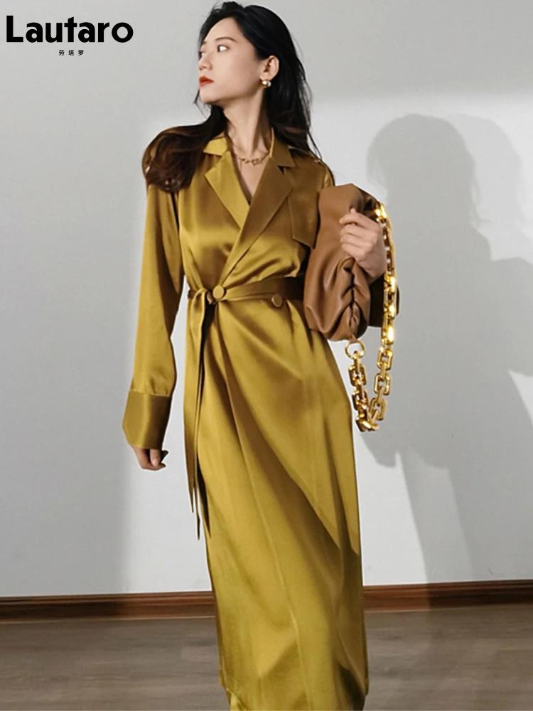 Lautaro-Manteau Long en Satin et Acétate pour Femme, Doux, Luxe, Élégant, Flowy, Chic, Haute Qualité
