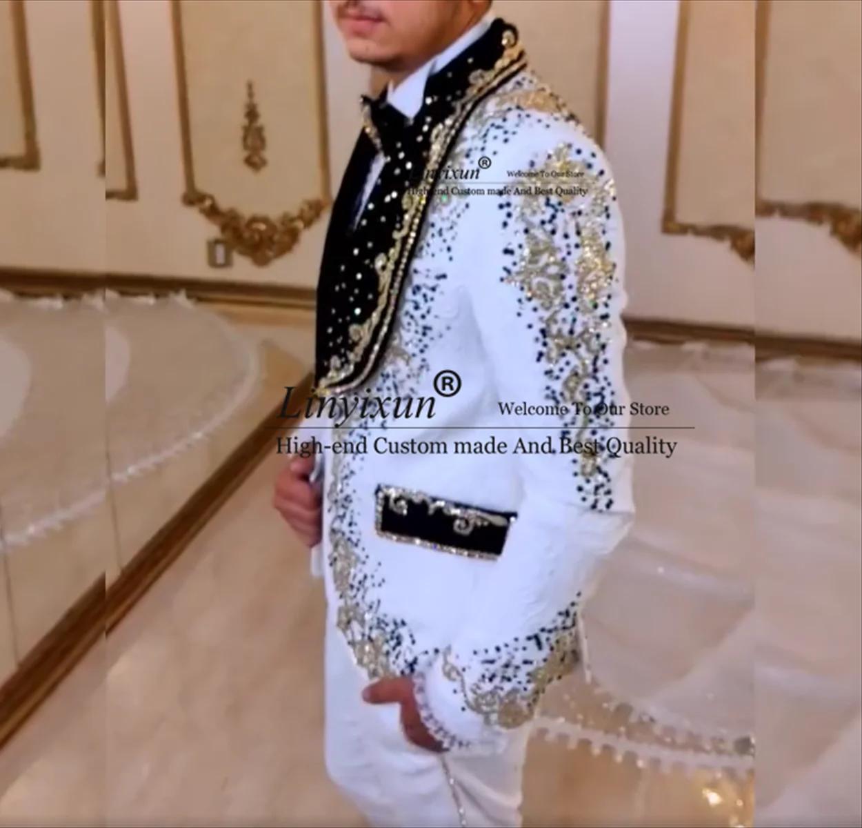 Costumes de luxe ornés de diamants pour hommes, blazers de Rhpersonnalisés, smokings de mariage, sty