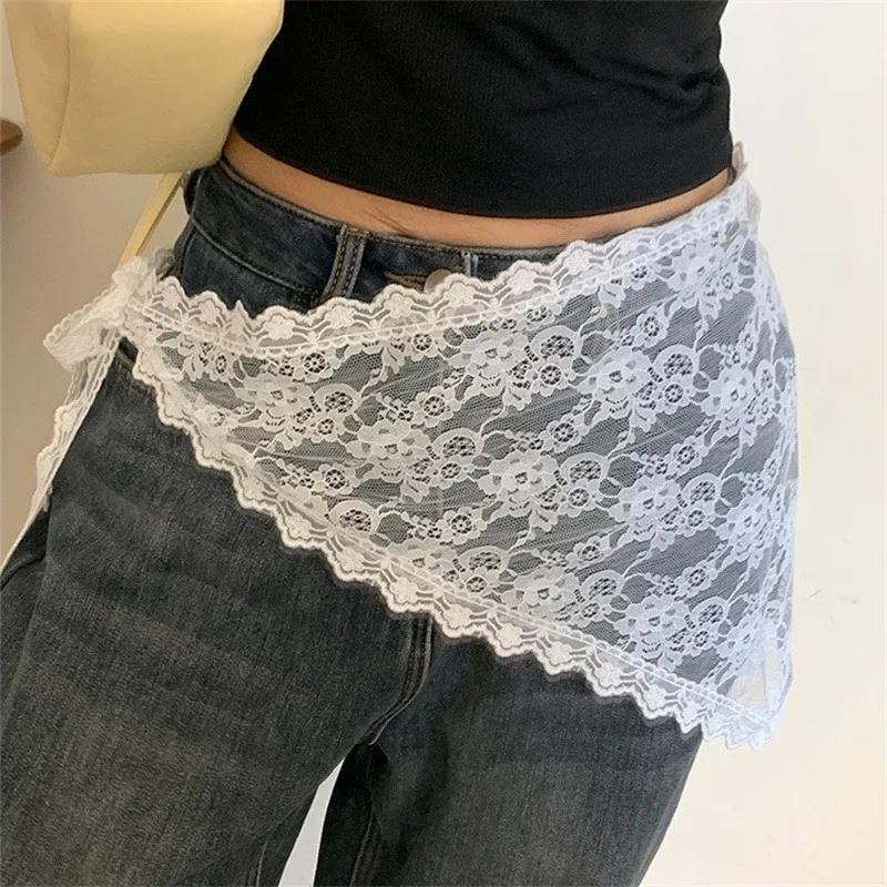 Y2K – demi-jupe empilée en dentelle pour femmes, jupe à bandes en Tulle, superposition, petit rideau