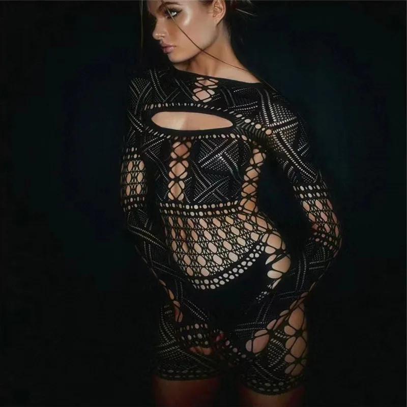 Robe de sexe combinaison avec dentelle serrée évidée et jupe sexy moulante aux hanches robes longues