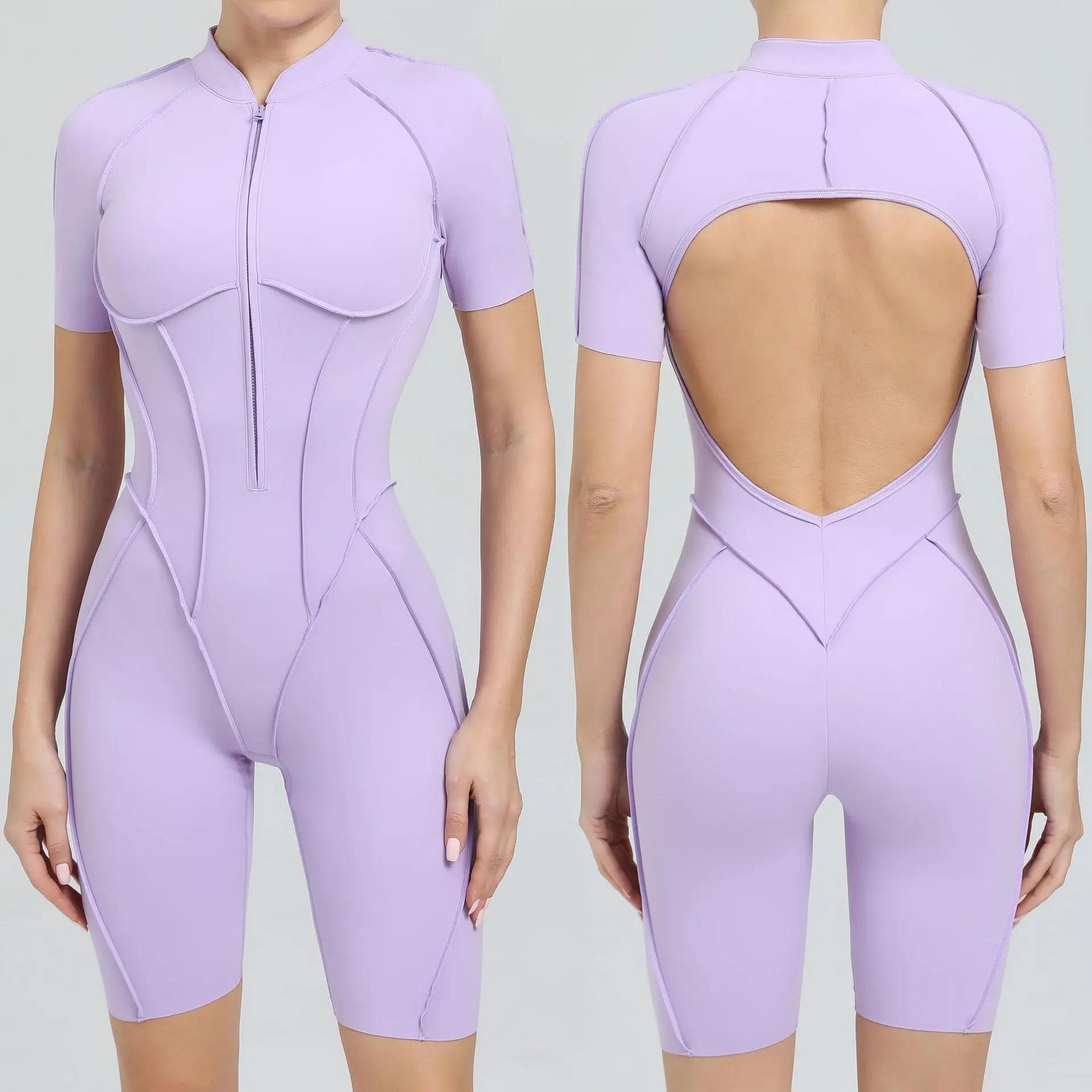 Pad Yoga combinaison fermeture éclair manches courtes tenue de sport gymnastique Fitness sport body