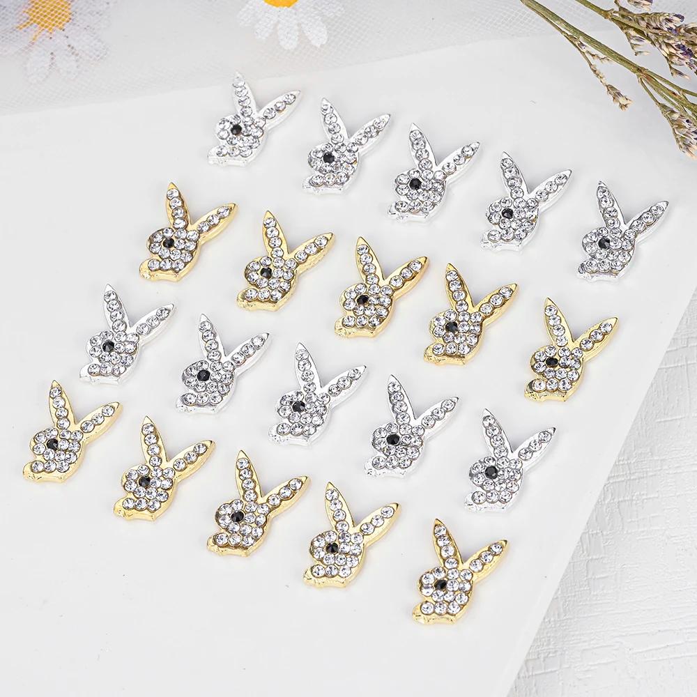 Breloques de luxe pour ongles, alliage d'or, lapin, paillettes, diamant, strass, cristal, pour brico