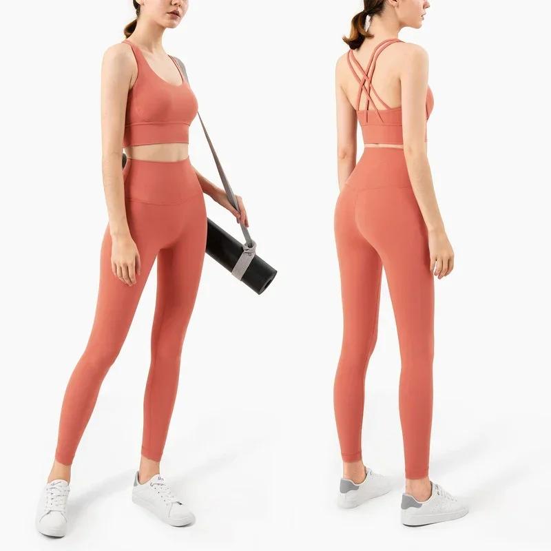 Été nouveau 2 pièces vêtements de Yoga survêtement pour femmes athlétique dos croisé haut de Yoga en