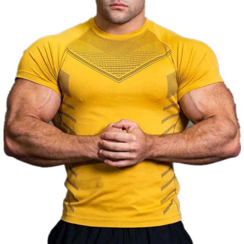 T-shirt de gymnastique hommes chemise de course à séchage rapide Compression chemise de Fitness mâle