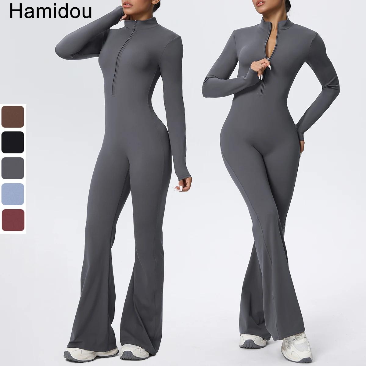 Femme couleur unie combinaison Yoga costume demi fermeture éclair Scrunch sport Fitness vêtements gy