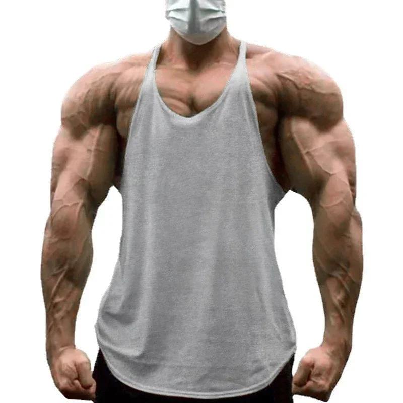 Débardeur musculaire uni pour hommes, Fitness, musculation, course à pied, Sport, gilets sans manche