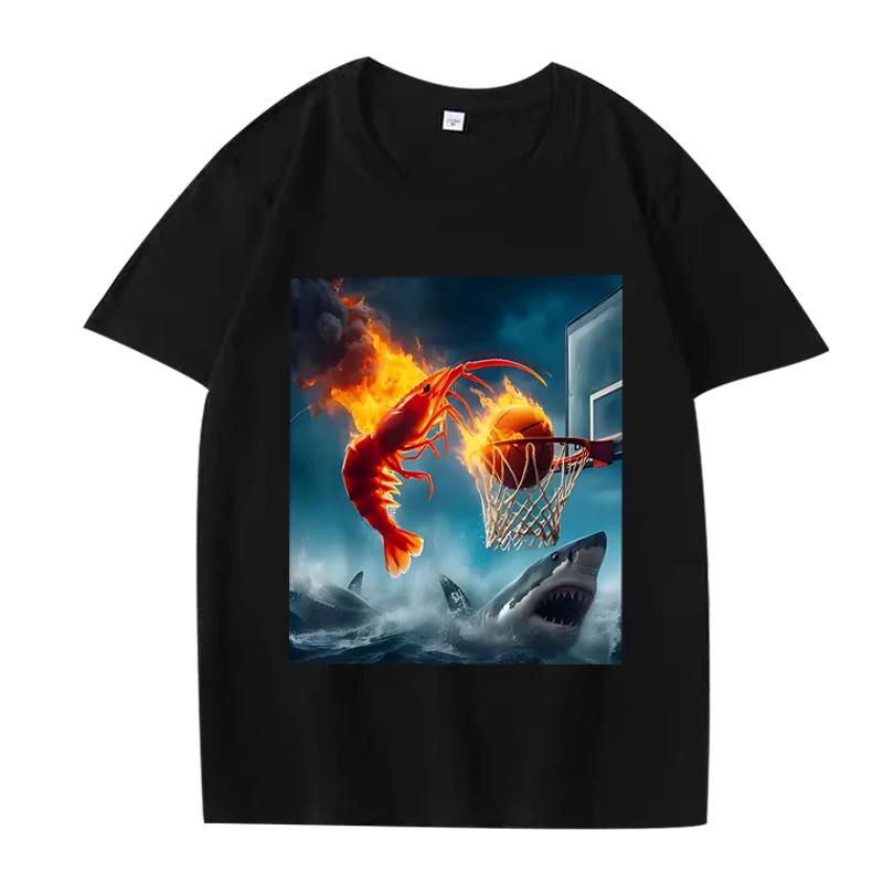 Crevettes Dunking on Shark graphique t-shirt rétro pêche Meme t-shirt femmes à manches courtes été h