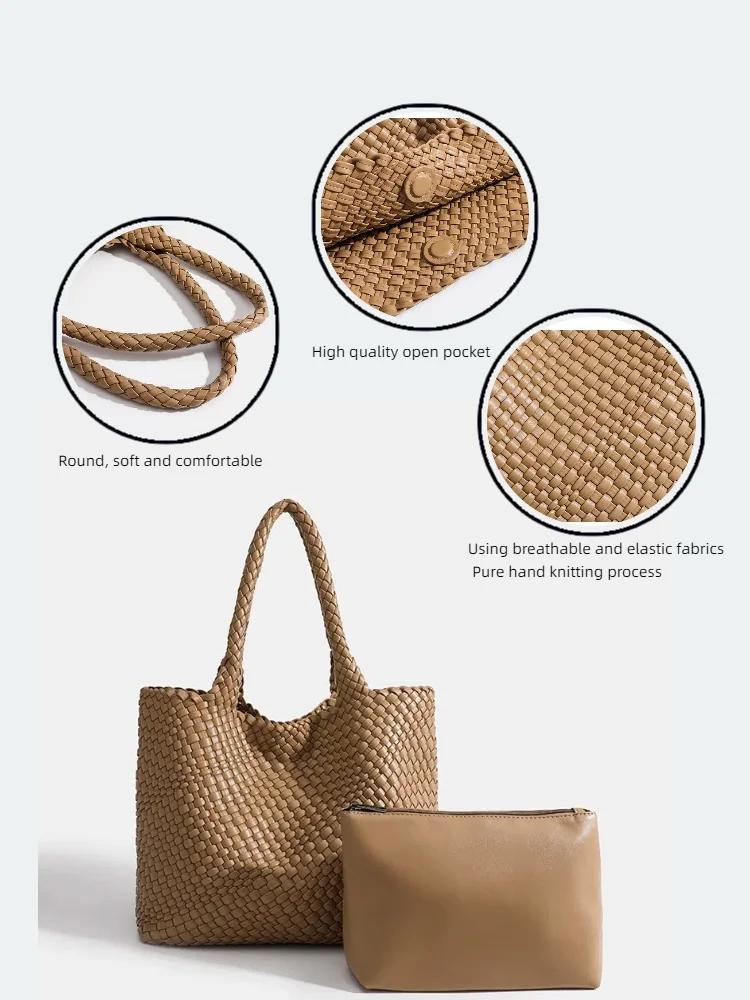 Sac à main rayé pour femmes, fourre-tout tissé élégant et décontracté, sac à bandoulière de luxe en