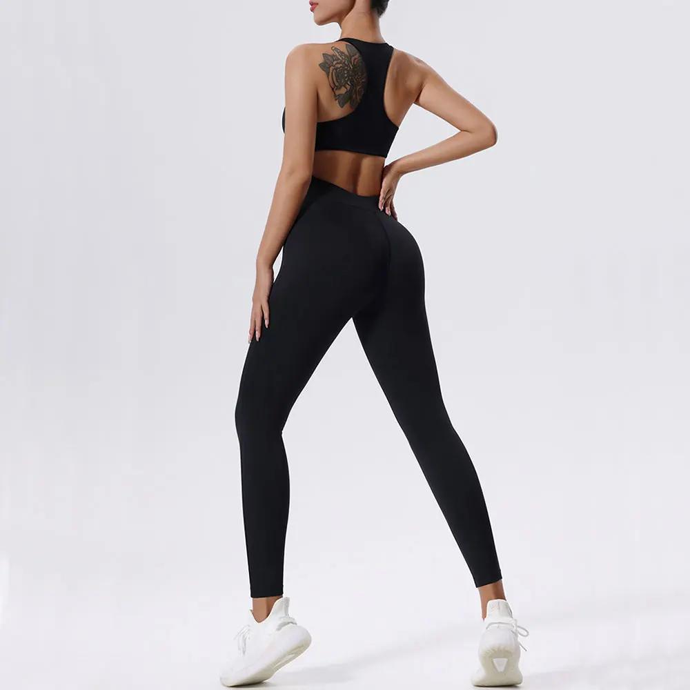 Ensemble de yoga à fermeture éclair pour femme, combinaisons de yoga, barboteuses de batterie d'entr