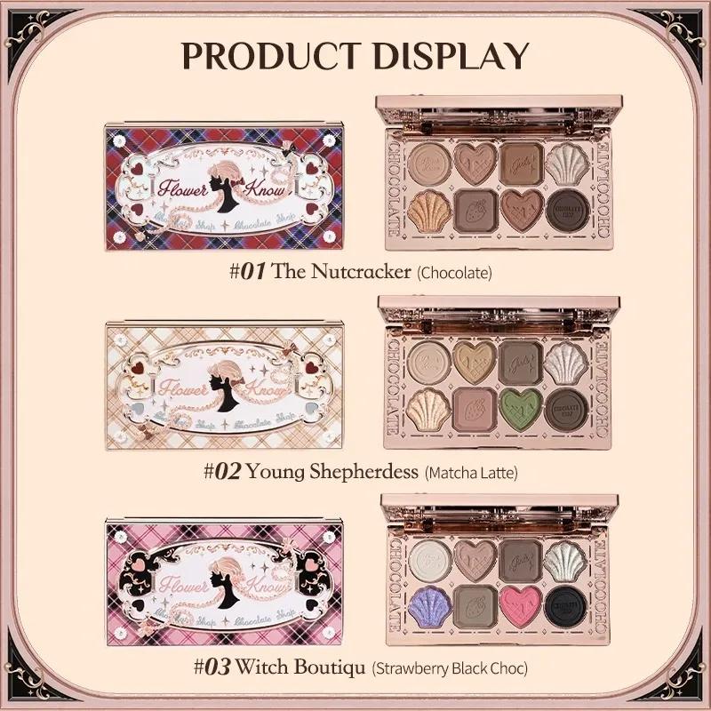 Flower Knows Chocolate Shop Palette de fards à paupières hautement pigmentée Shimmer Mat Glitter Omb