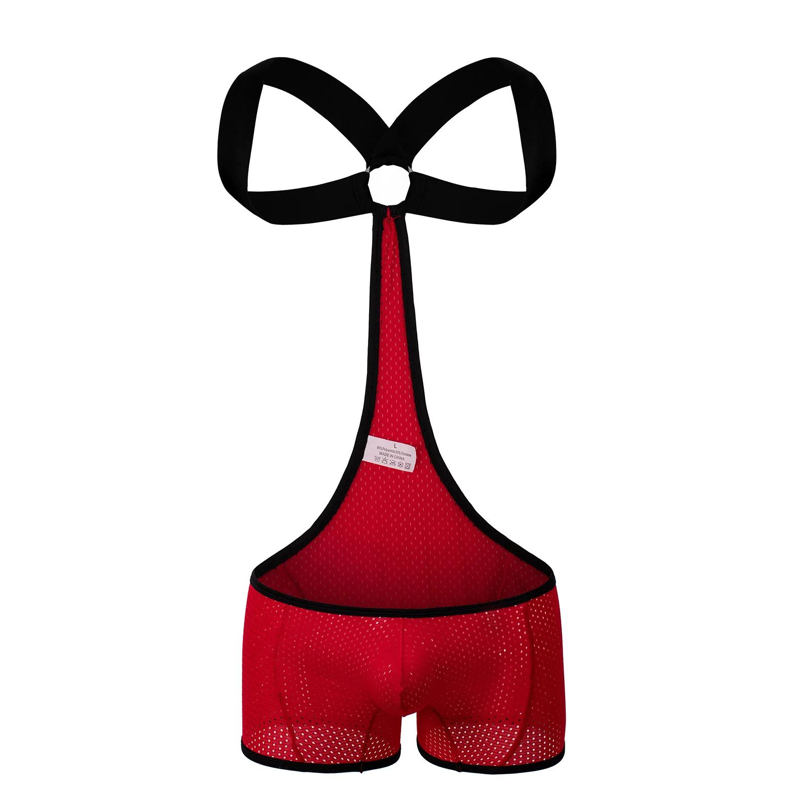 Hommes lutte Singlet respirant maille combinaison Fitness sport justaucorps sous-vêtements homme dos