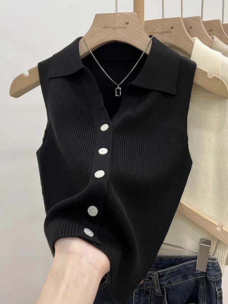 Cardigan tricoté de couleur unie pour femmes, pull coréen sans manches à simple boutonnage, col rond