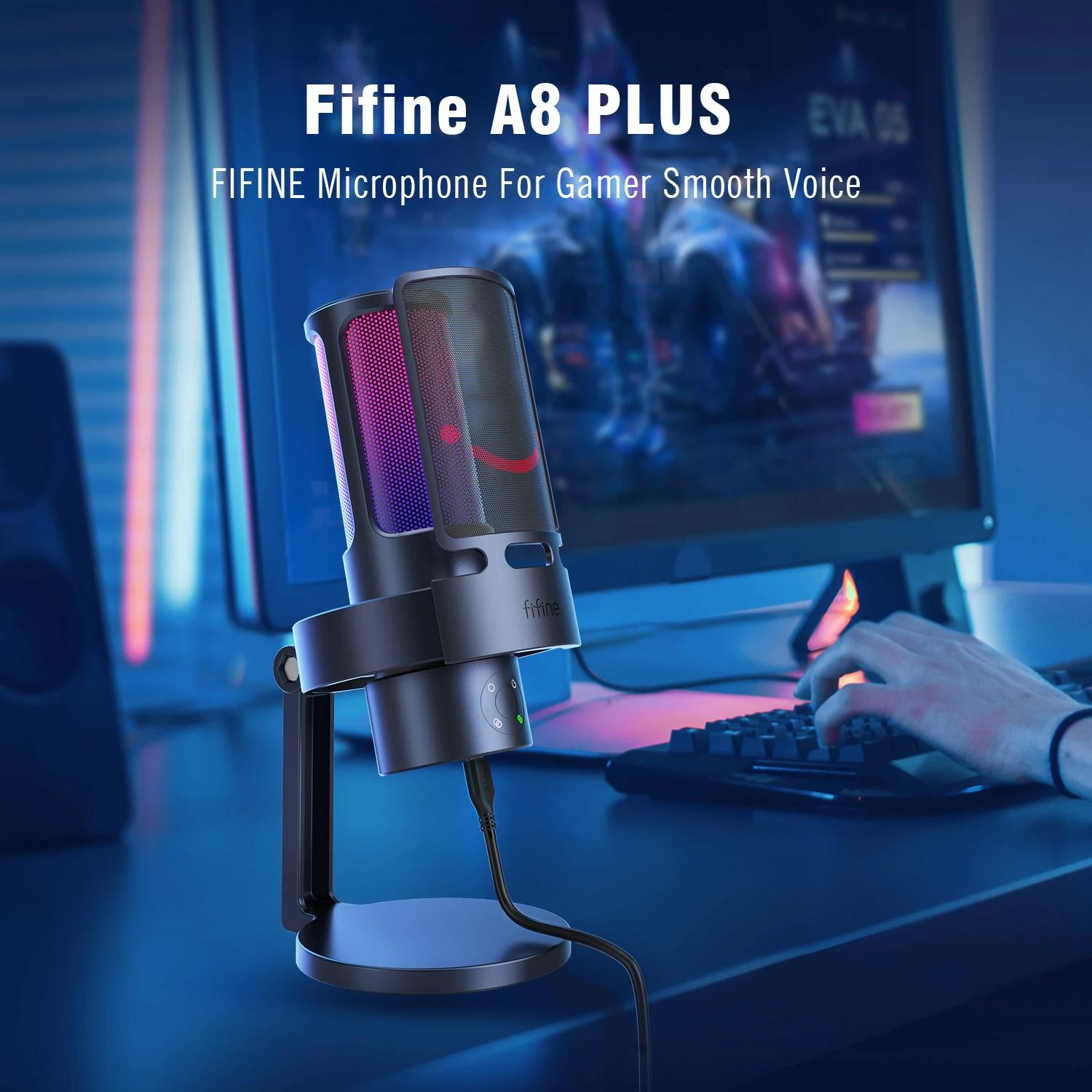 FIFINE-Ampligame A8 PLUS USB MIC avec abonnés, RVB allable, 3 capsules, 4 motifs polaires, cadrans d