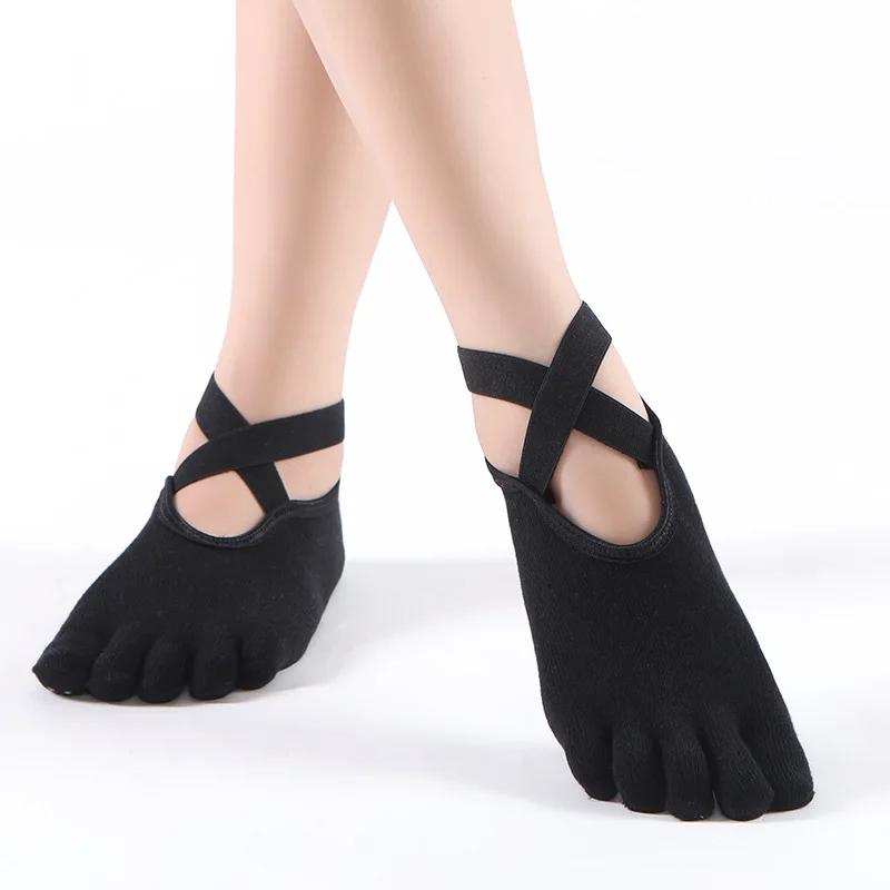 Chaussettes de Yoga antidérapantes à cinq orteils pour femmes, chaussettes de Pilates, protection du
