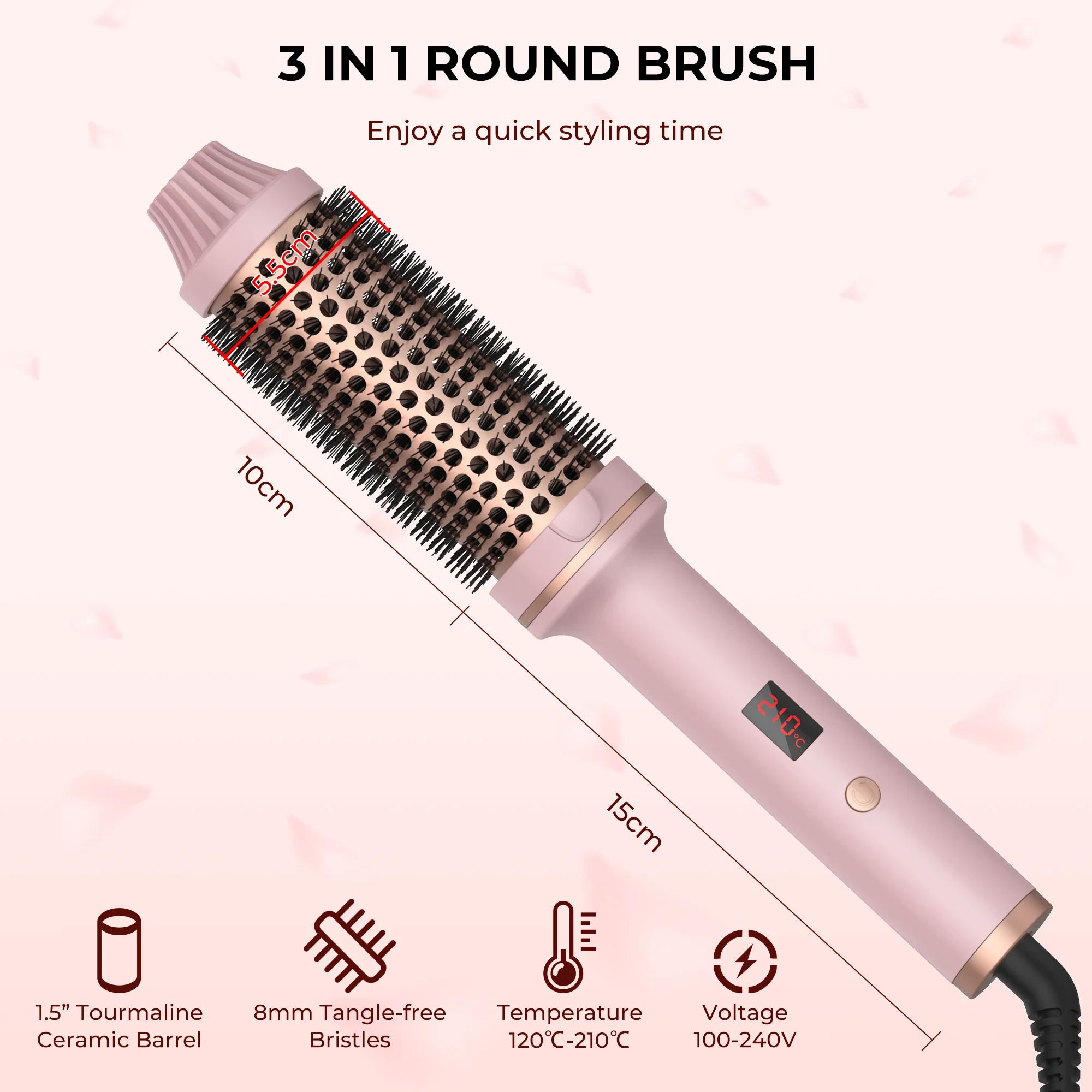 1.5 pouces fer à friser brosse en céramique brosse thermique chauffée brosse ronde cheveux électriqu