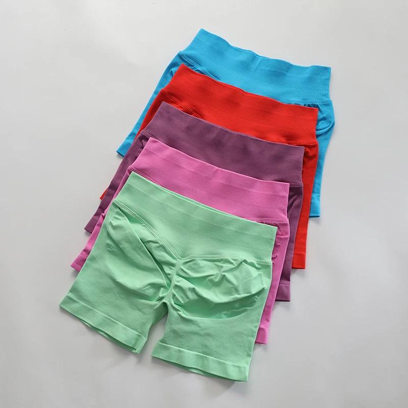 Short de Yoga Sexy sans Logo, dos en V, bande de taille basse côtelée, sans couture, froissé, pour e