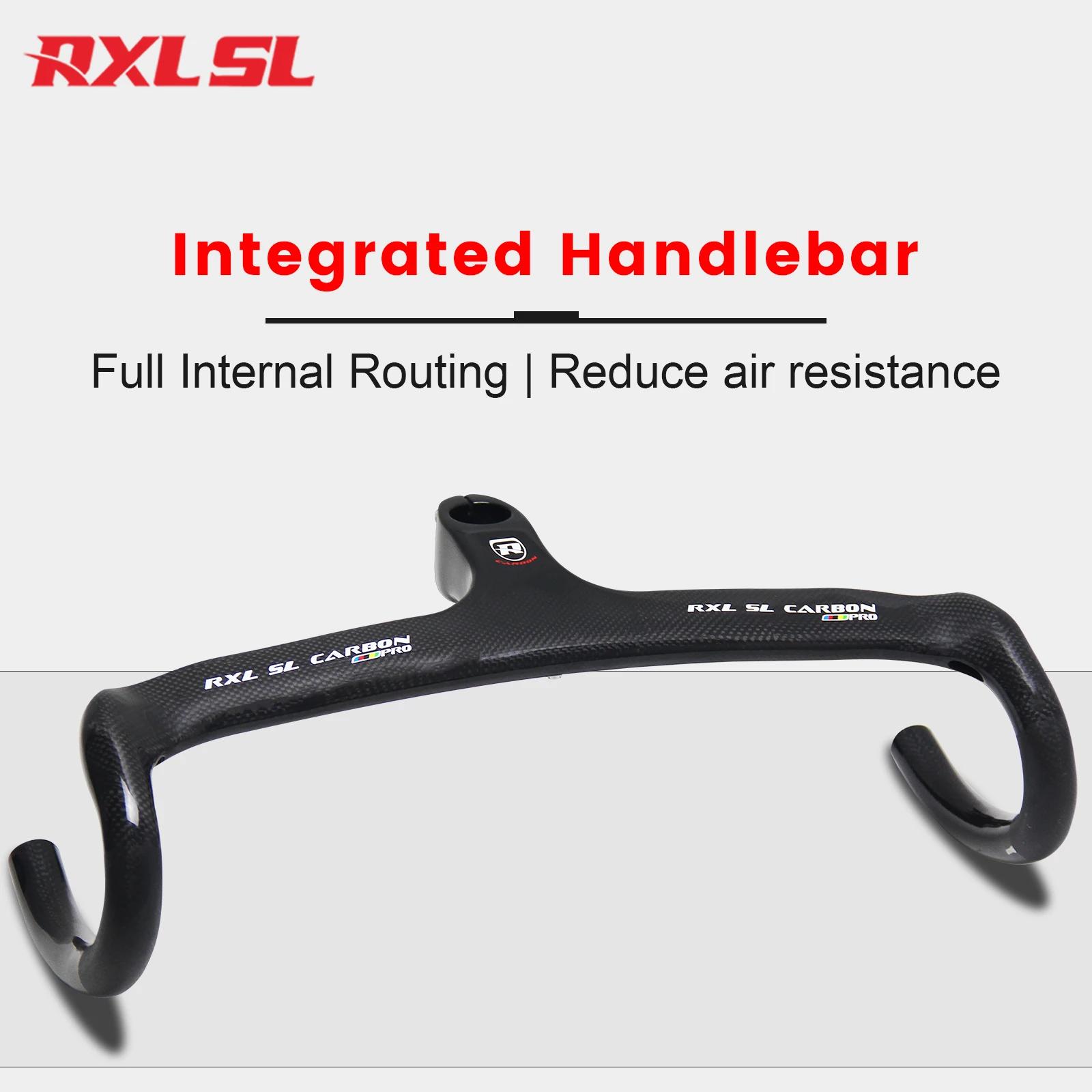 RXL SL-Guidon de vélo de route en carbone intégré avec tige, guidon de course, noir, acheminement in
