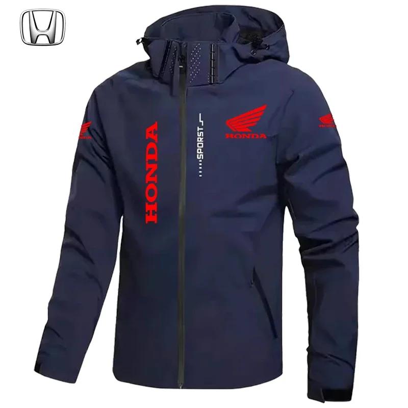 Veste de moto Honda pour hommes, manteau coupe-vent et imperméable à capuche avec capuche amovible e