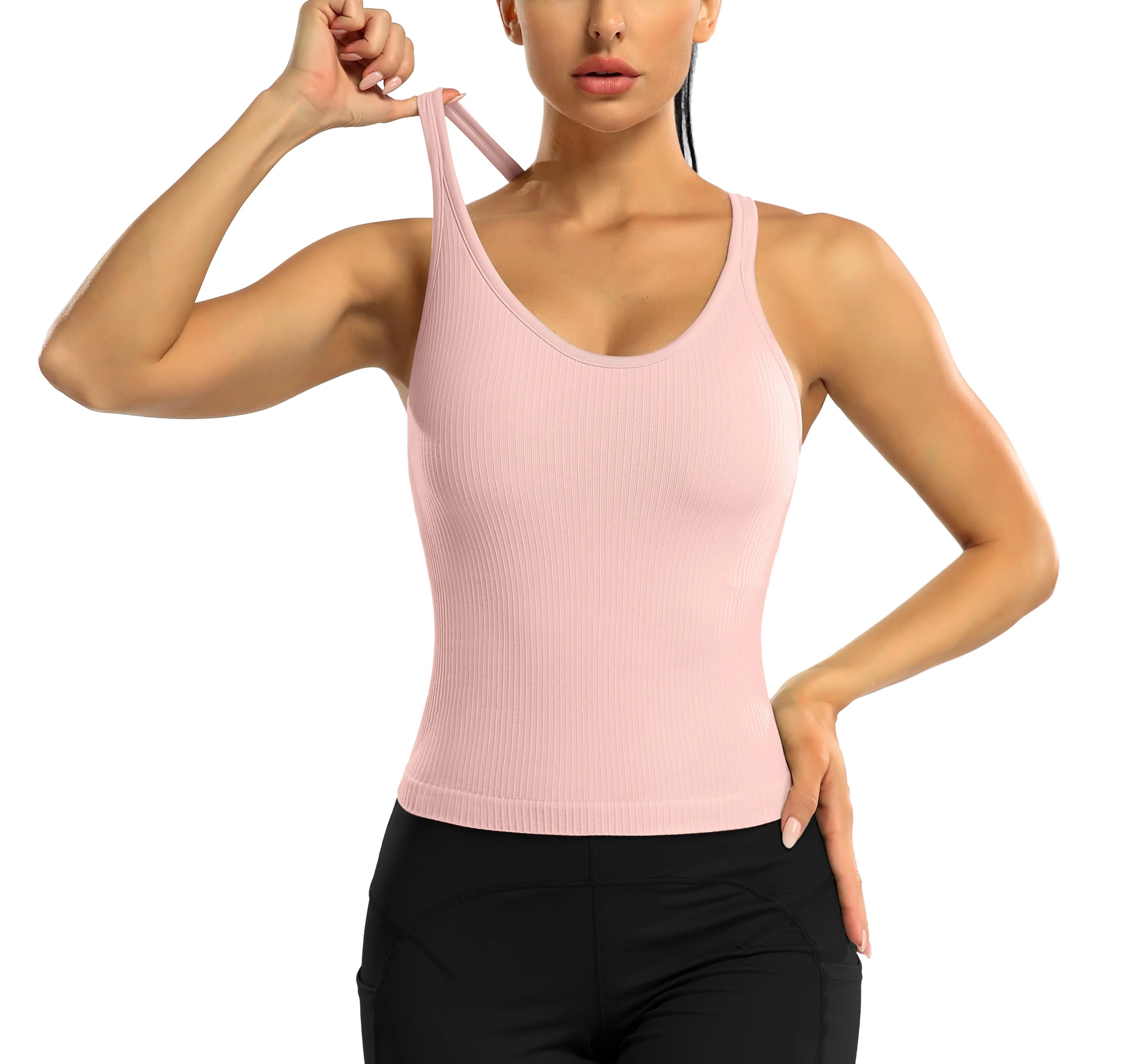 Haut de sport Anfilia-Y pour femme - Slim Fit avec col en U rembourré, dos nageur et haute élasticité