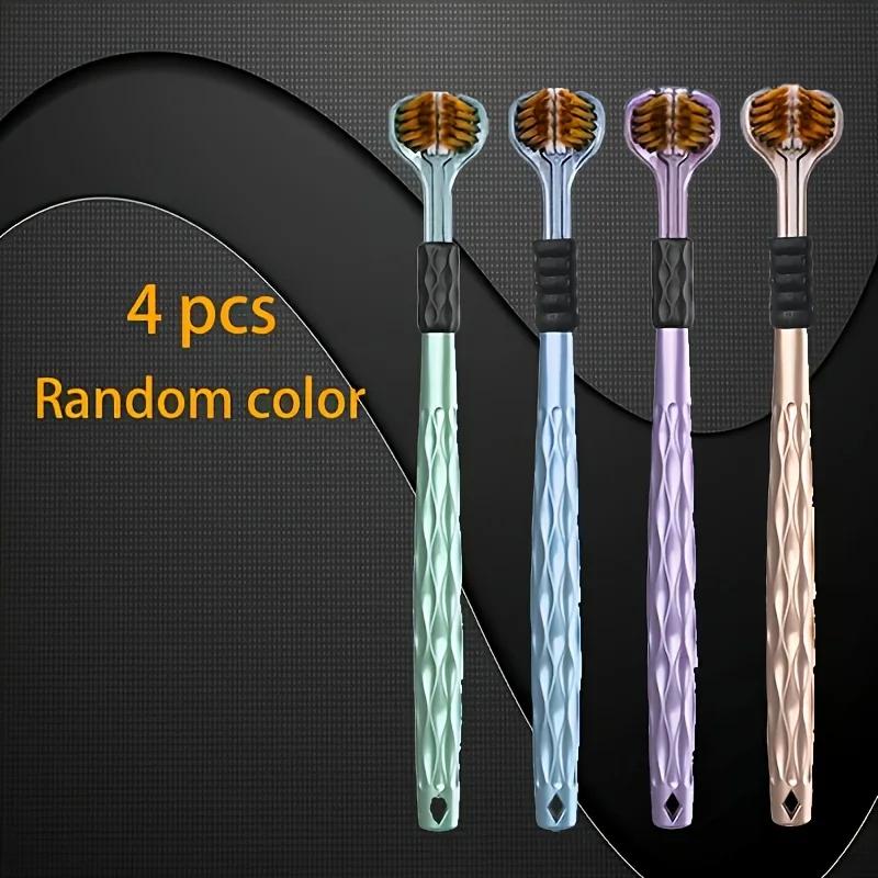 Ensemble de 4 brosses à dents manuelles ergonomiques avec 3 têtes de brosse, poils volcaniques dorés