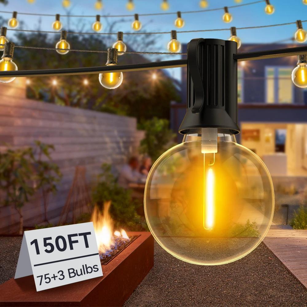 Guirxiété lumineuse LED avec ampoule rétro, 150 pieds, G40, nickel é, connectable, Noël, jardin, déc