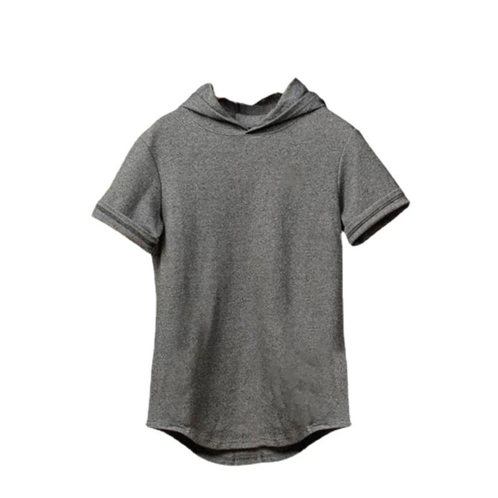 T-shirt à capuche en coton pour homme, coupe slim, respirant, à manches courtes, pour la musculation